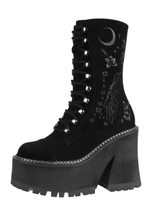 Killstar Shoes - KILLSTAR - Luci-Fairy Platform Lace Up Velvet Goth Boots Size 9 EU 40 UK 7